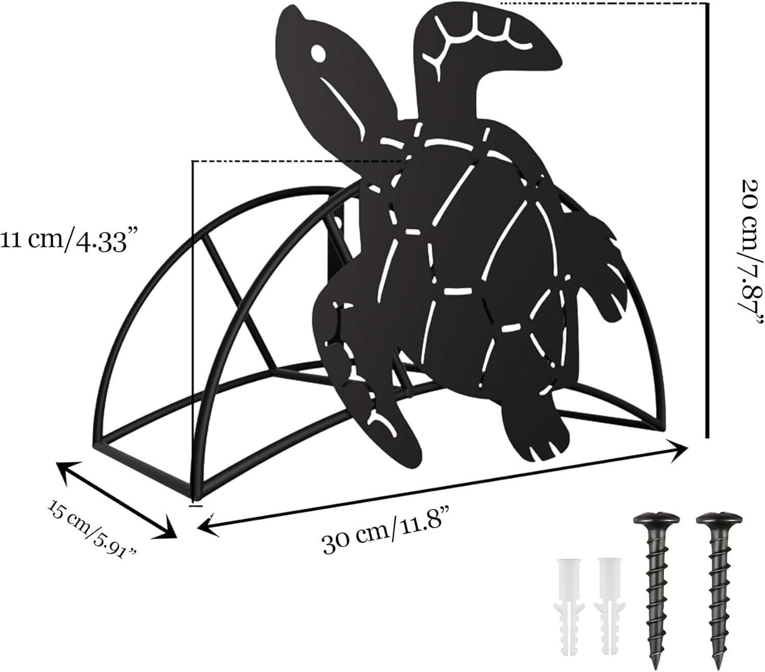 Sea Turtle Garden Hose Holders, Funny Ocean Animal Decor Durable Metal Wall Mount Hose Storage Rack, Holds 125' of 5/8" Outside Water Hose Organizer for Extension Cords Vacuum Lines - Black