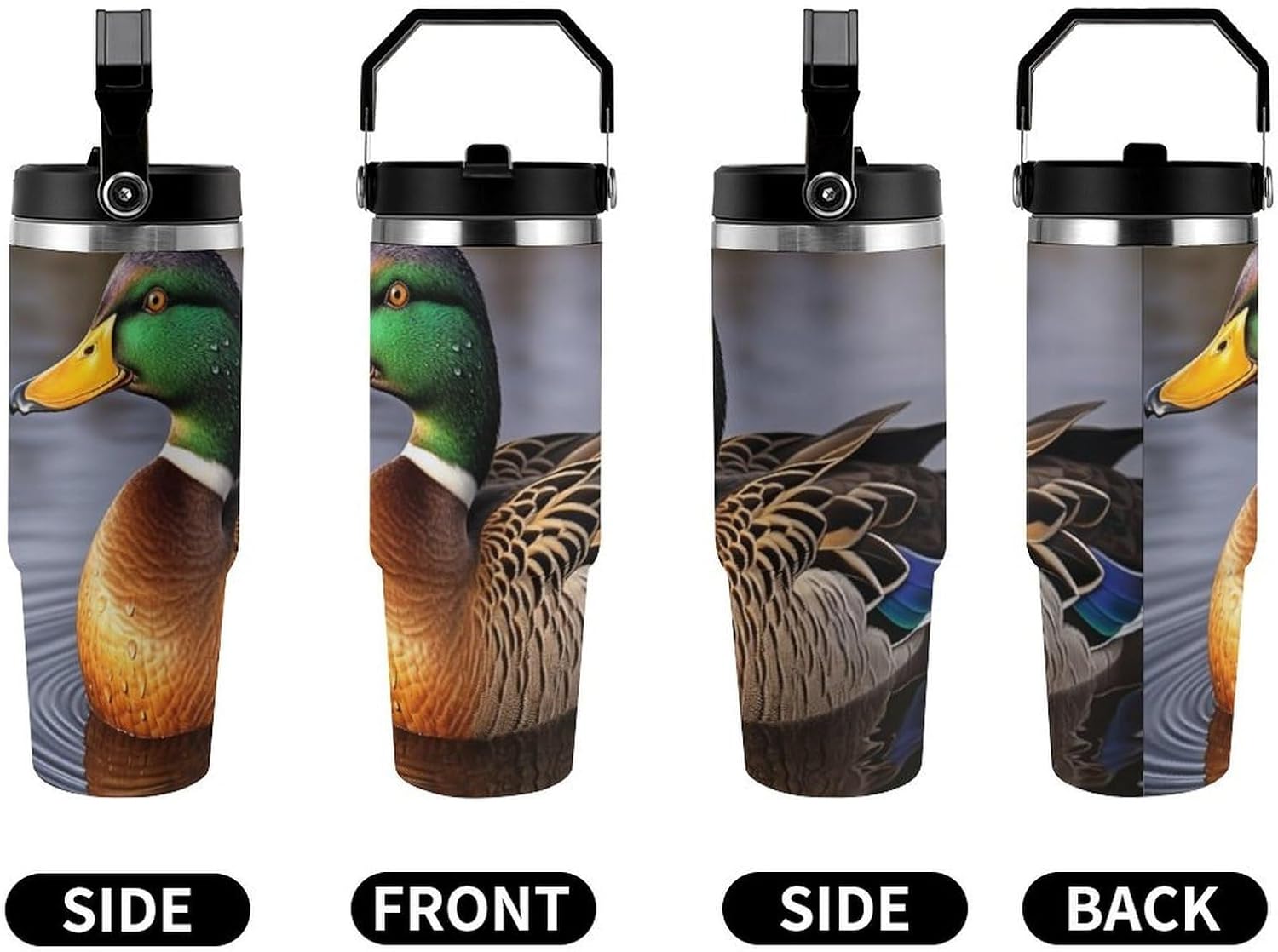 Mallard Duck Print 30oz Vacuum Insulated Travel Mug, 304 Stainless Steel Water Bottle with Handle, Double Wall Thermal