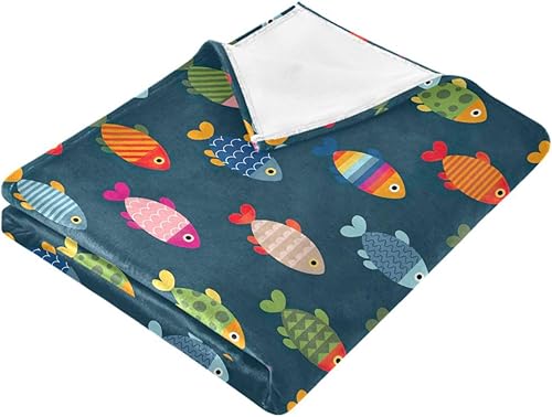 Miniatura 2 de Beautiful Pattern Fish Icons Throw Blanket Microfiber Warm Winter Bed Blanket 60x90 Inches for Office Home Decor Couch Car Adults Kids Flannel