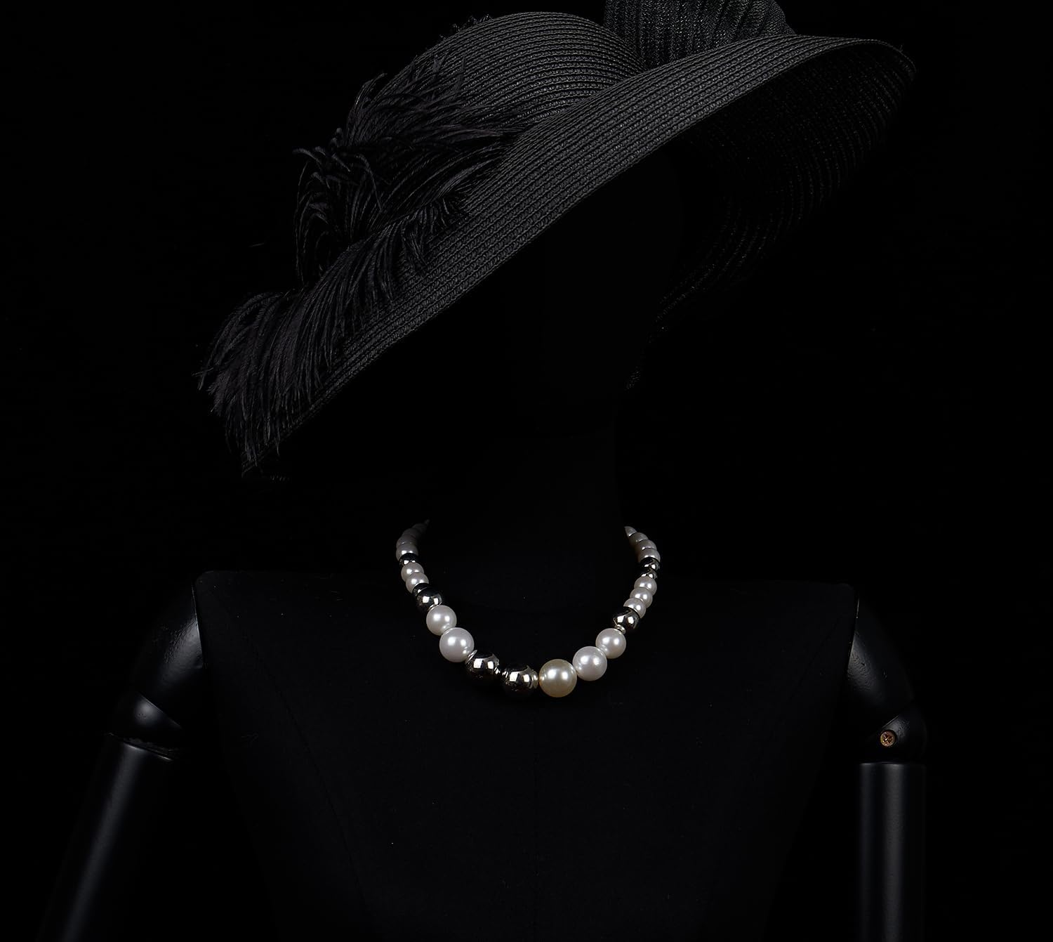 Elegant Pearl and Silver Bead Necklace, Round Faux Pearls with Polished Metal, Statement Jewelry - Image 2