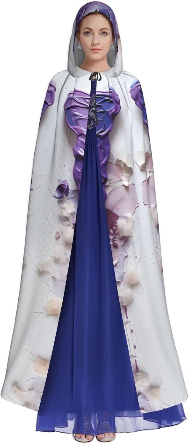 Purple Oil Painting Butterfly Hooded Halloween Role Play Costume Robe Cloak Cape Lightweight Draped Cloak Jacket