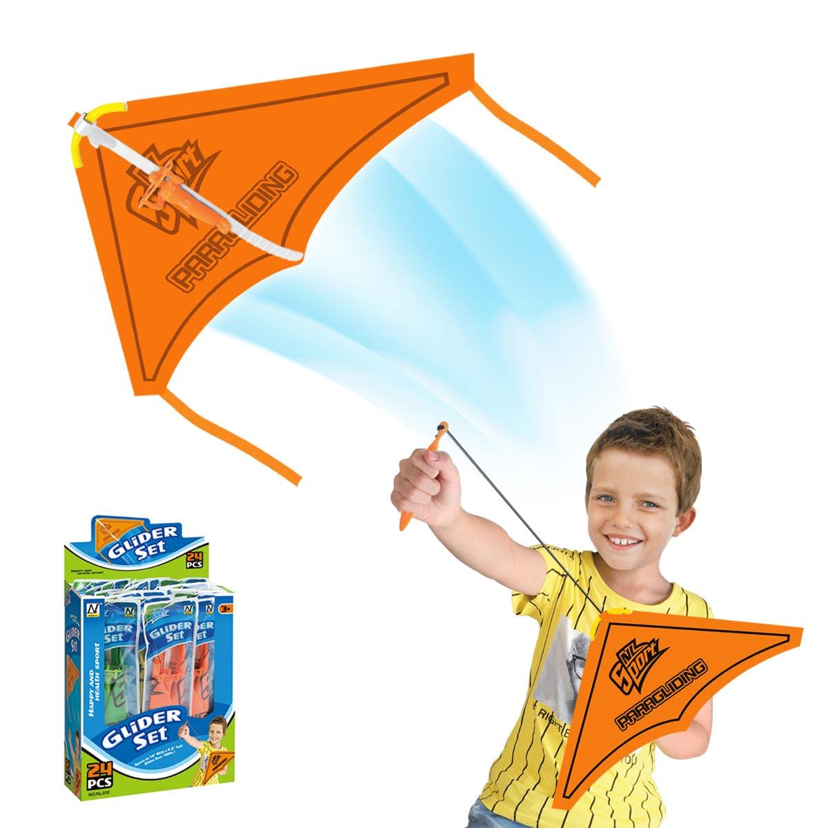 xwin sportseries Pack of 4 Glider Kite, Outdoor Hand Throw Toys for Kids, Colorful Flying Paragliding with Band, Mini Airplane, Flying Sport Game Throwing Airplane Toys