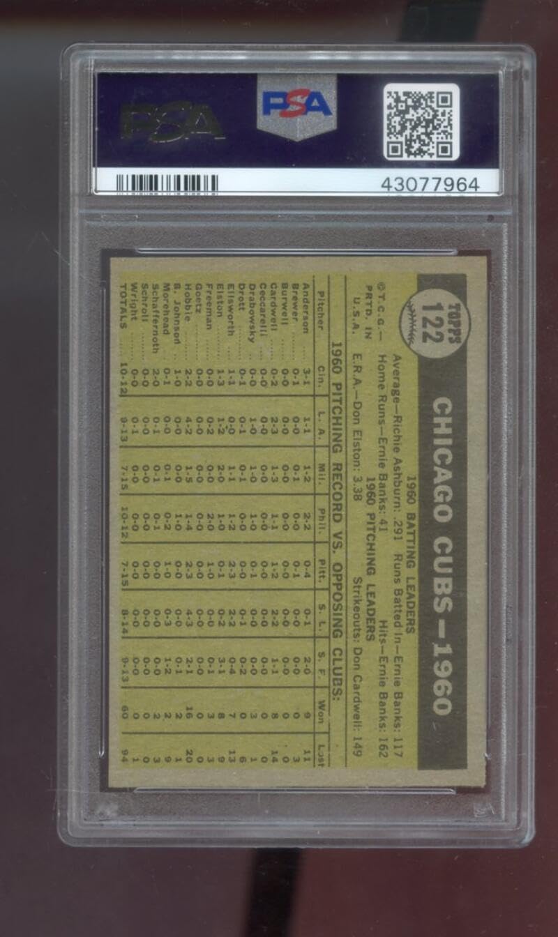 1961 Topps #122 Chicago Cubs Team Photo PSA 8 (PD) Graded Baseball Card MLB
