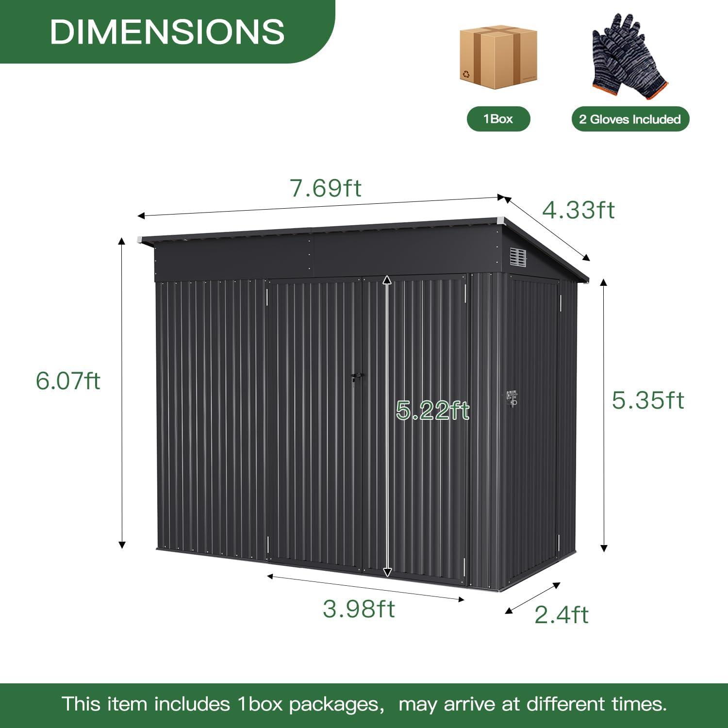 4' x 8' Outdoor Storage Shed with Triple Lockable Doors, Metal Storage Cabinet with Sloping Roof for Tools, Bicycles & Garden Equipment, Ideal for Patio & Courtyard