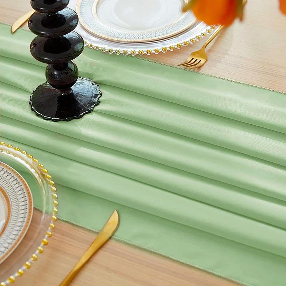 Chemin de Table en Mousseline de Soie Vert Sauge Décoration de Mariage Baby Shower Fêtes d'anniversaire Noël Halloween Thanksgiving Événements Fournitures