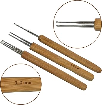 Crochet Hooks Tool Set (1 Hook, 2 Hooks, 3 Hooks) Brown, Silver, 1mm