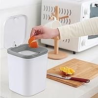 Vista 6 de Morcte Paquete de 1 bote de basura pequeño de 0.5 galones, mini bote de basura de escritorio con tapa de botón, color blanco