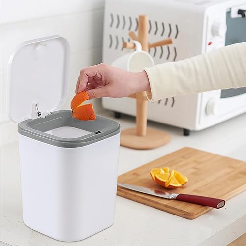 Miniatura 6 de Morcte Paquete de 1 bote de basura pequeño de 0.5 galones, mini bote de basura de escritorio con tapa de botón, color blanco