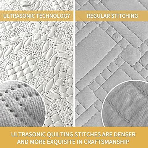 Hounest Double Bedspread Set Gray, 100% Polyester Lightweight Ultrasonic Quilting Bedspreads, Thin Coverlet Set with Pillowcases, 220x240cm