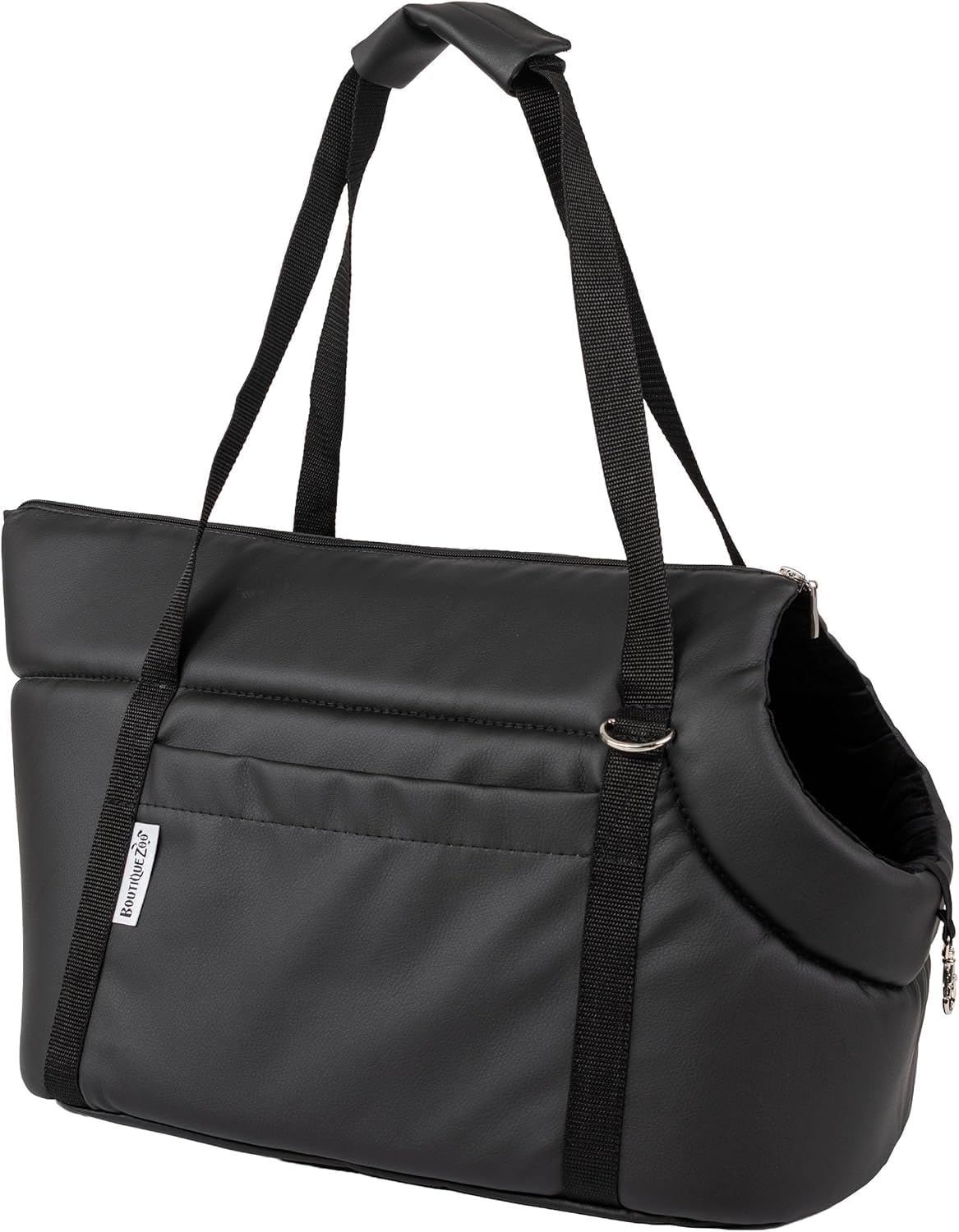 BOUTIQUE ZOO Hundetragetasche L bis 12 kg – Transporttasche für mittelgroße Hunde & Katzen – weich, faltbar & waschbar – 42×29×33 cm – Schwarz/Kunstleder