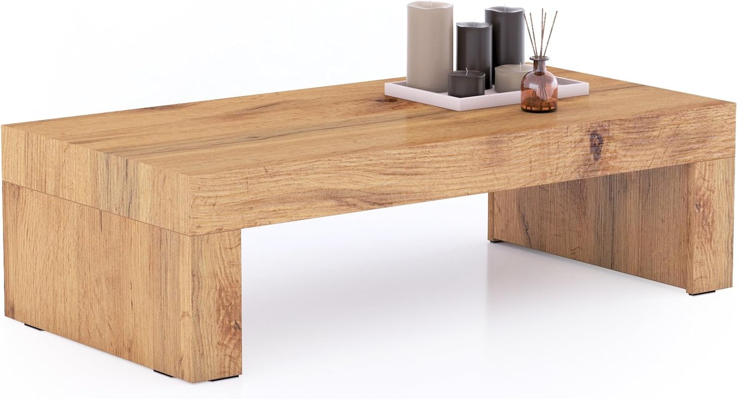 Mobili Fiver, Evolution Low Coffee Table 47.2 x 23.6 in, Rustic Oak, Melamine-Finished, Modern Coffee Table, Italian Furniture
