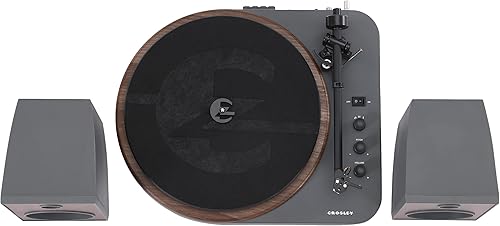Miniatura 6 de Crosley T160A-GY Sistema de estante giratorio Bluetooth de 2 velocidades con accionamiento automático por correa con altavoces estéreo, gris
