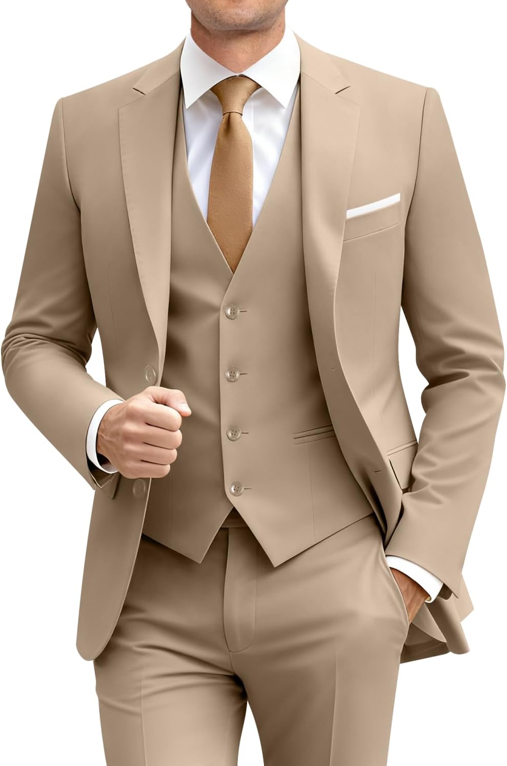 Mens Suit Solid Two Button Slim Fit Suit Set for Wedding Formal Business Suit Men 3 Piece Suit Blazer Vest Pants Set