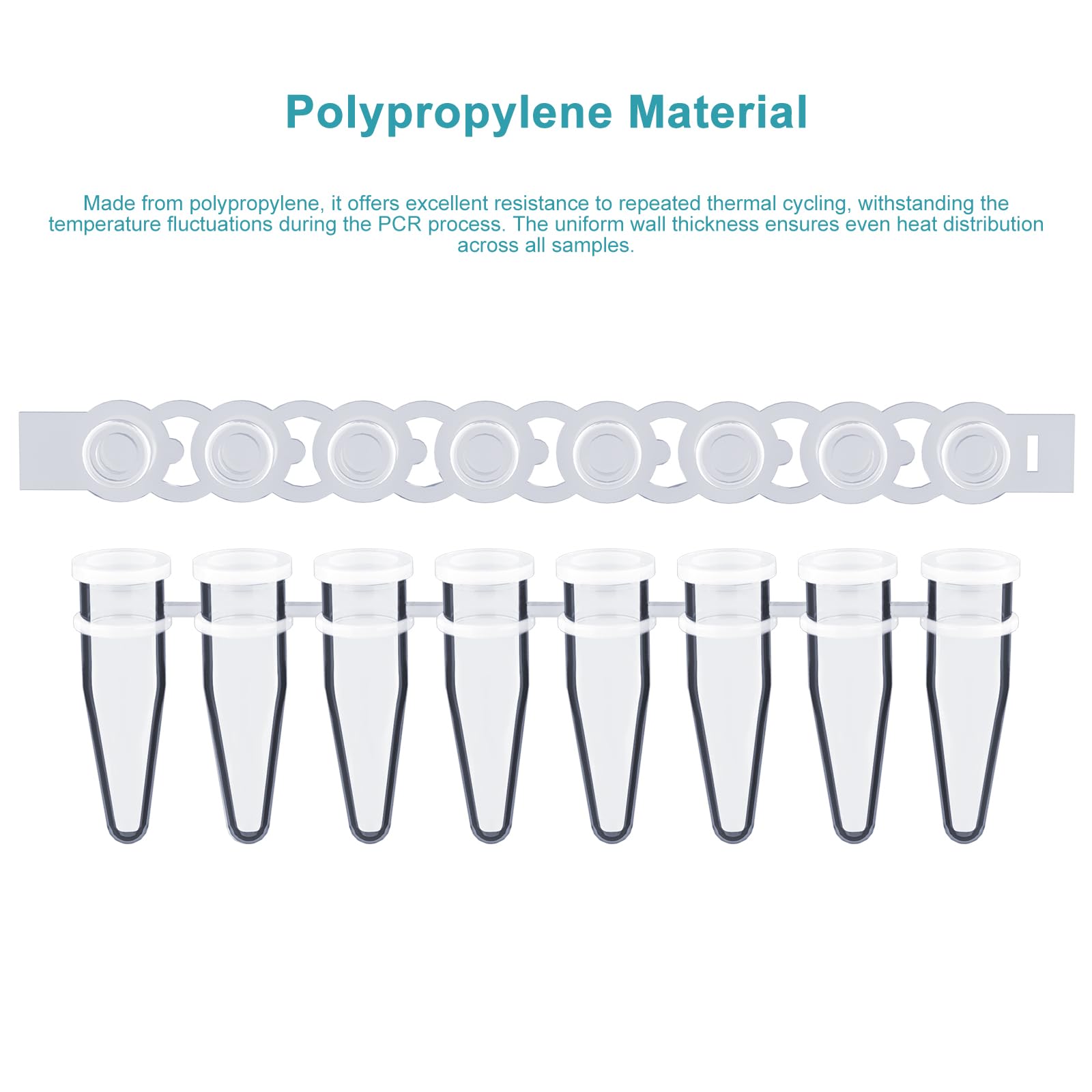 stonylab 8-Strip Tubi PCR, Pareti Sottili con Capsule Piane, 200 Pezzi, Cristallo Trasparente per Ottimale qPCR e Ciclo Termico PCR, 0.2 ml