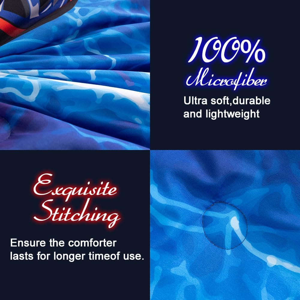 Podol 5 Pieces Race Car Comforter Set Full Size Red and Blue Sports Car Bedding Sets for Boy Tie Dye Lightnings Bed in a Bag with 1 Comforter, 2 Pillowcases, 1 Flat Sheet and 1 Fitted Sheet - Image 3