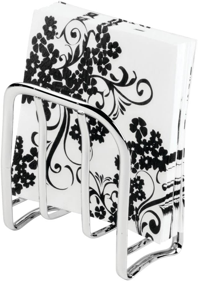 mDesign Modern Metal Steel Paper Napkin Holder for Kitchen Countertops, Dinner/Picnic Tables - Indoor & Outdoor Use, Storage and Organization for Multiple Sizes - Chrome