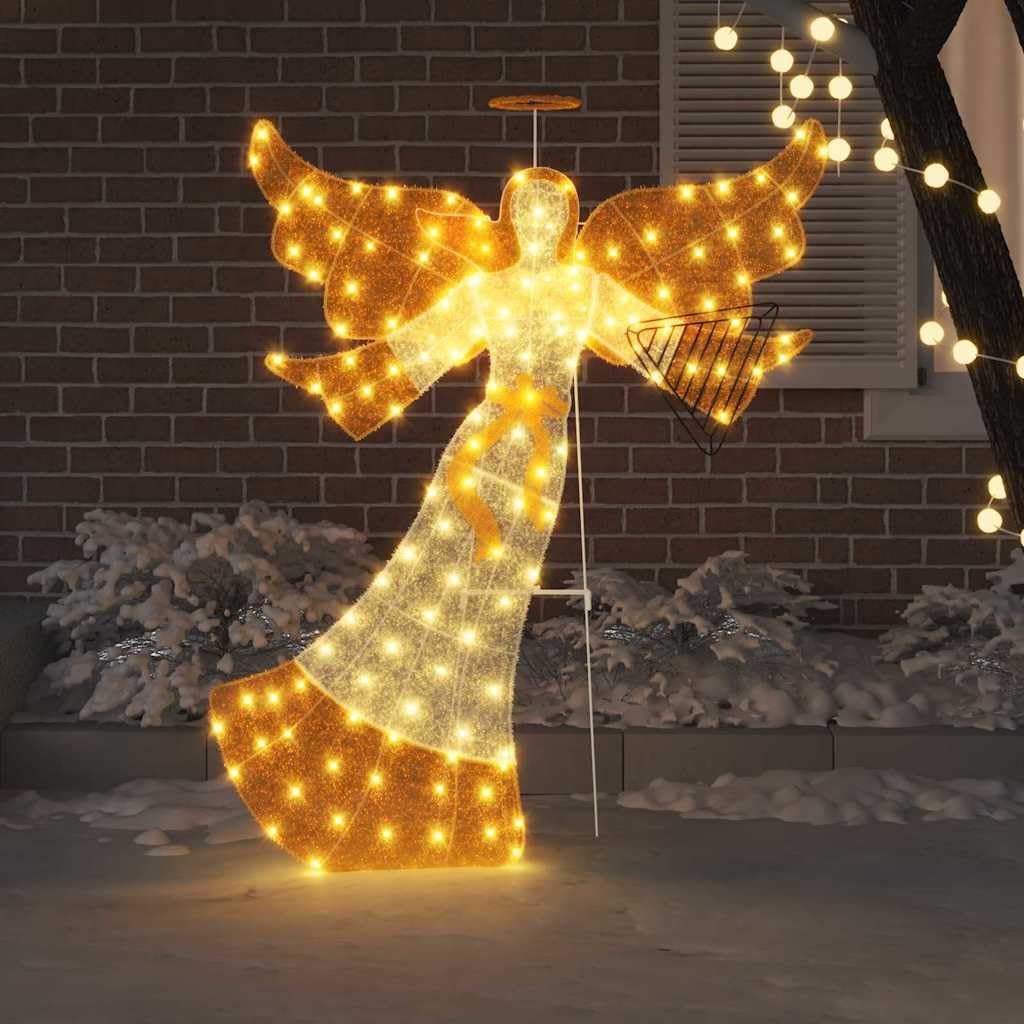 Ángel iluminado de poliéster, blanco cálido, 116 x 29 x 158,5 cm, USB, 8 modos, diseño 2D para interior y exterior, decoración de árbol de Navidad para salón e invierno