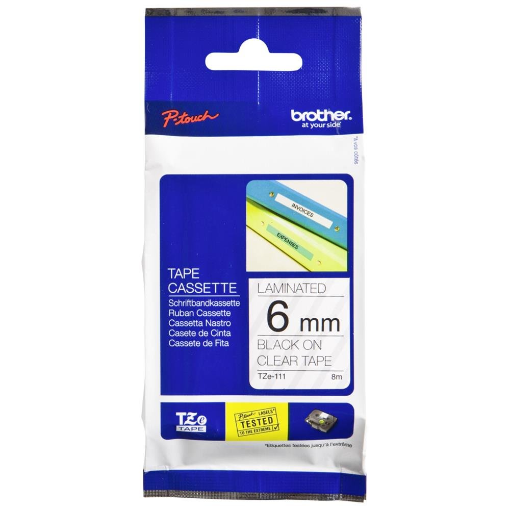 Brother Black P-Touch Label Tape On Clear 1/4" / 6Mm