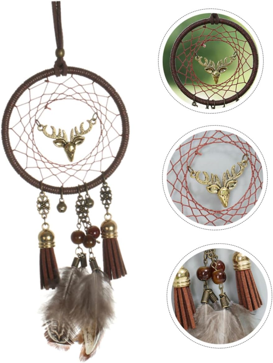 Alipis Dream Catcher Deer Head Hanging Ornament Car Pendant Nordic Style Wall Decor Creative Gift for Home and Vehicle Decoration