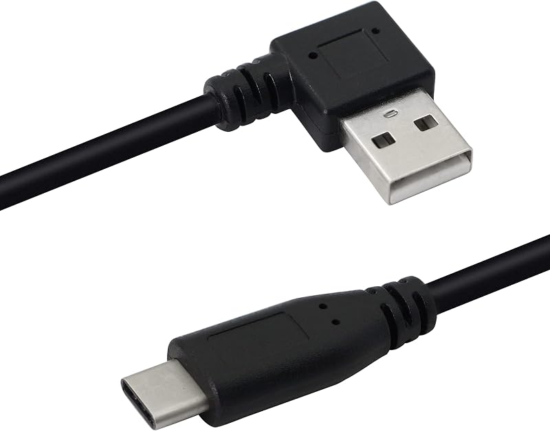 PNGKNYOCN 25cm Derékszögű USB Kábel - 90 Fokos USB 2.0 A - USB 3.1 C Töltő és Adatkábel Telefonhoz, Tablethez, PC-hez - Fekete