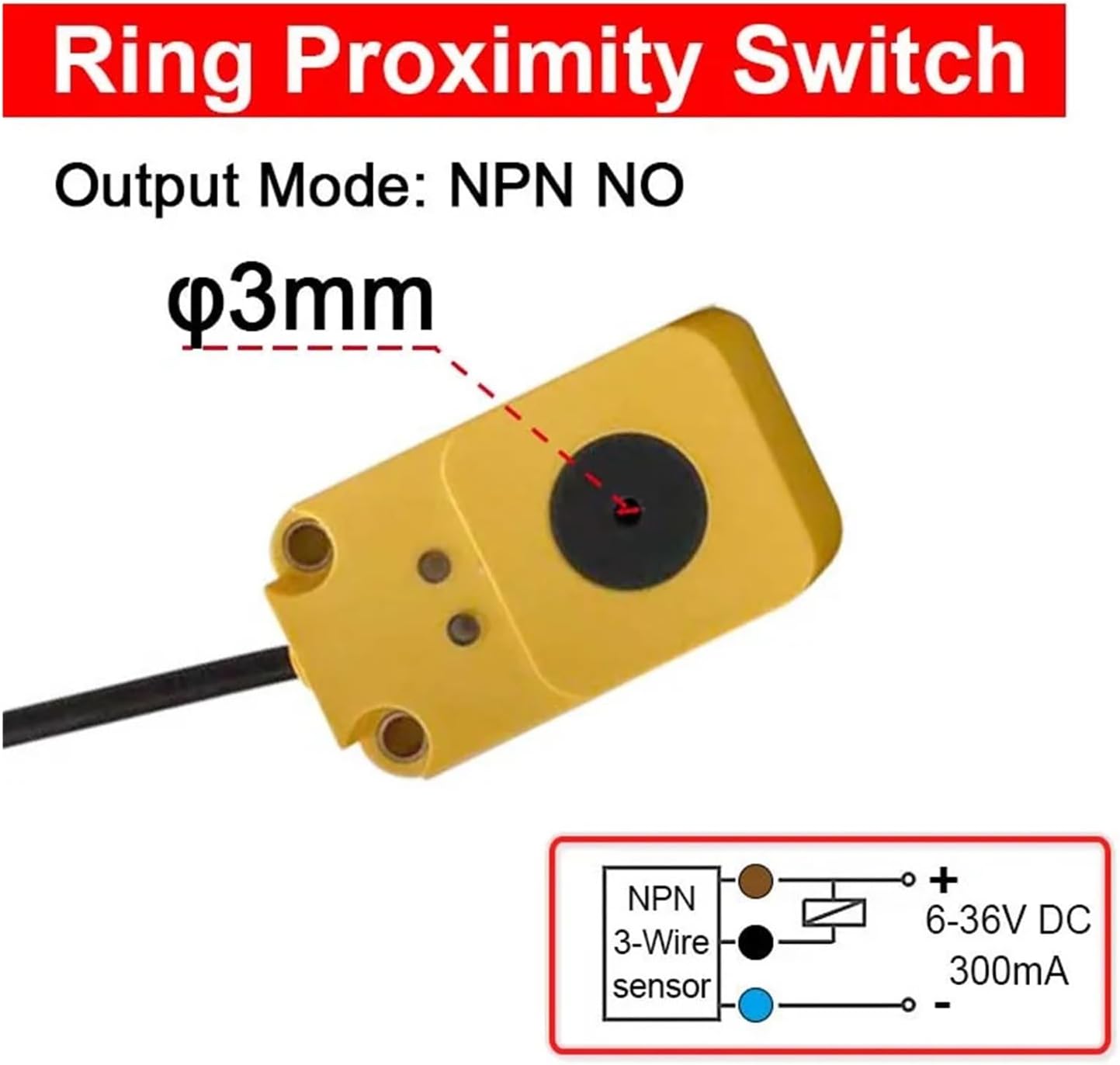 Inductive Sensor 3/6/8/10/12/15/22/30mm Ring Proximity Switch NPN NO Screw Spring Steel Ball Metal Object Speed Detect(22mm)