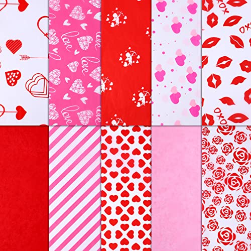 SANNIX 100 Sheets Valentine's Day Tissue Paper Bulk Gift Wrapping Paper for Gift Wrapping Boxes DIY Crafts Birthday Holiday Wedding Party Decoration 19.7 ×13.8 Inch (10 Patterns)