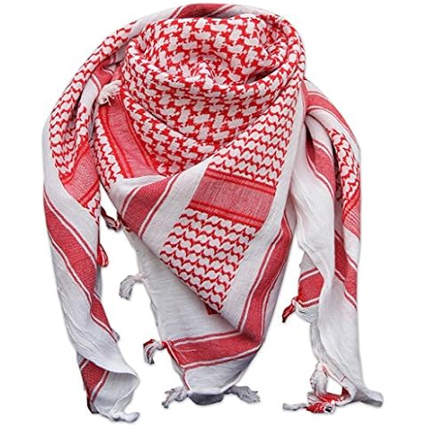 SHEMAGH SCARF ARMY ISSUE ARAB MILITARY FORCES SAS BIKER NECK WARMER (Red and White, One Size) Cover