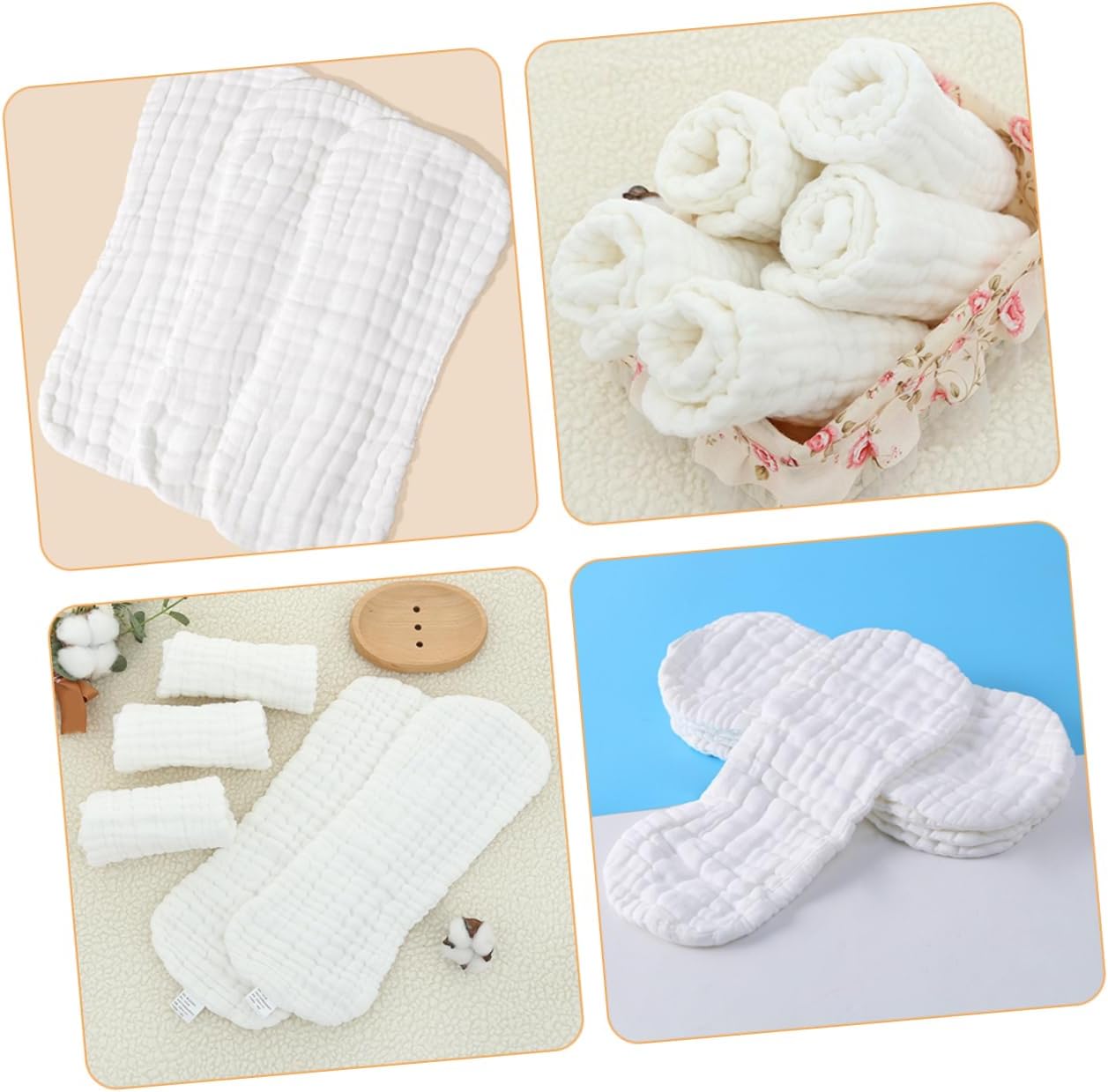 5pcs Washable Cotton Diapers Liners for Newborns Soft Absorbent Cloth Diapers Breathable Design for Months