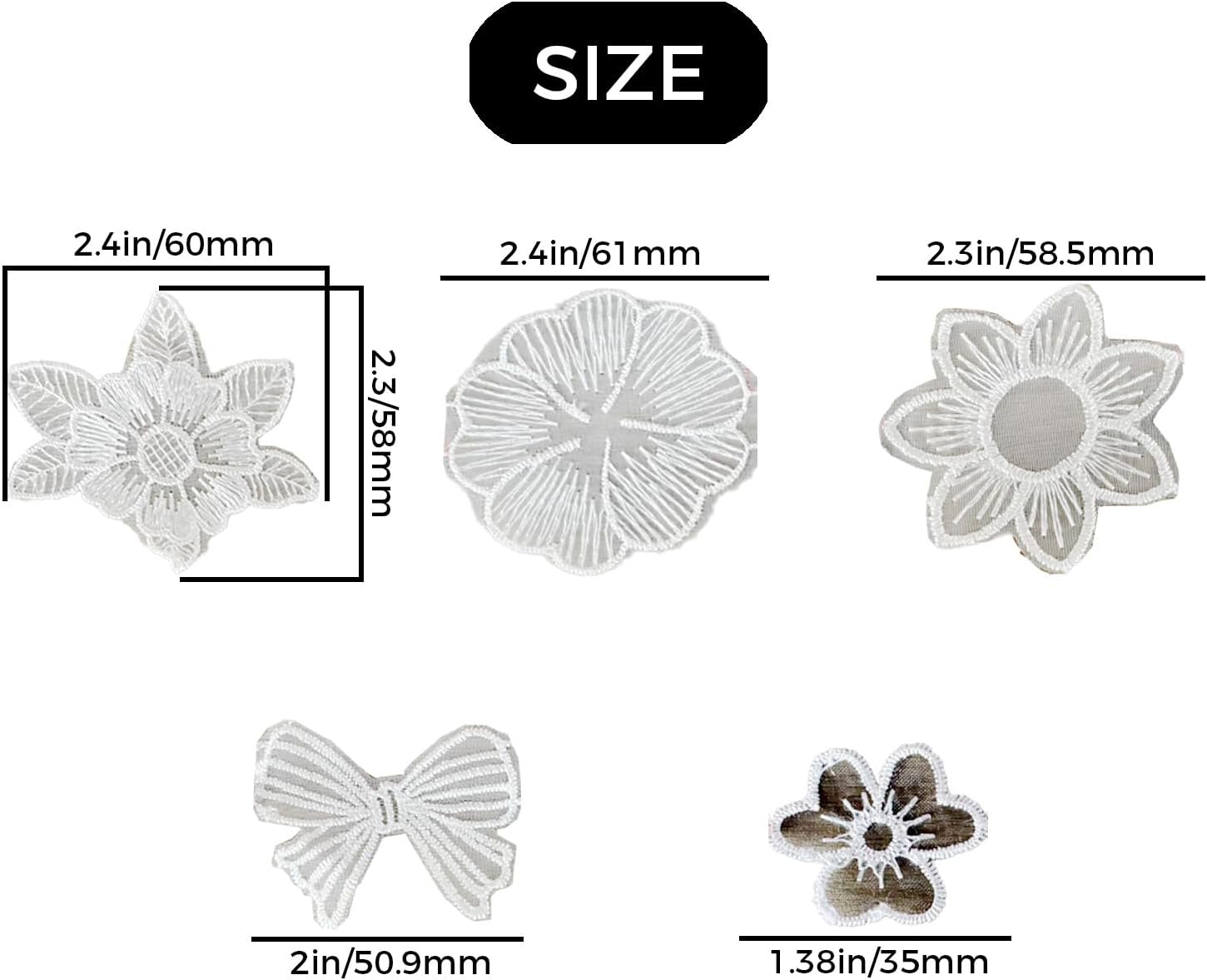 50 pcs 3D Floral Applique Patches, White Flower Lace Embroidery Appliques for Clothes, Sew Organza Flower Patches for Wedding Dresses, Jeans, Sweaters, DIY Crafts
