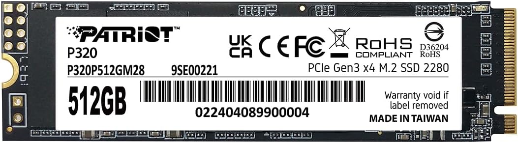 Patriot P320 512GB Internal SSD - NVMe PCIe Gen 3x4 - M.2 2280 - Solid State Drive - P320P512GM28