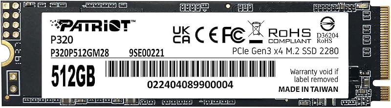 Patriot P320 512GB PCIe Gen 3x4 M.2 2280 SSD | Form factor: M.2 2280; Interface: PCIe Gen 3x4.
