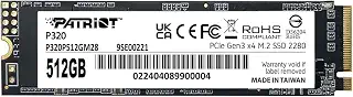 Patriot P320 512GB Internal SSD - NVMe PCIe Gen 3x4 - M.2 2280 - Solid State Drive - P320P480GM28