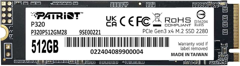 Patriot P320 512GB SSD interno - NVMe PCIe Gen 3x4 - M.2 2280 - Unidade de estado sólido - P320P480GM28