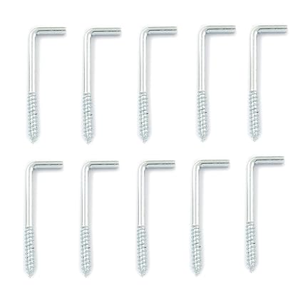 WELWIK 10PCS L Shape Right Angle Hooks Carbon Steel Metal Right Angle Hook 7-Shaped Screw Hook Self-Tapping Screw Hook L-Shaped Hook, 0.168''x2-1/2''