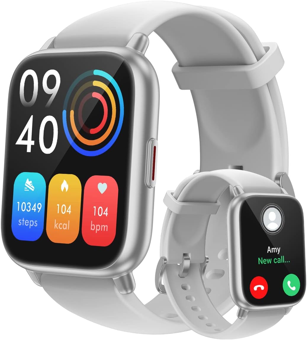 RUIMEN Smart Watch Answer/Make Calls Fitness Watch with Spare Strap Reloj Inteligente 1.7”Full Touch Smartwatchs for Women Men Heart Rate/Sleep Monitor Watch 100+ Sports IP68 Waterproof(Gray)