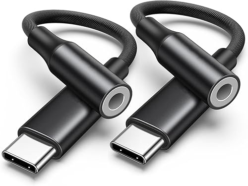 Adaptador de auriculares para iPhone 15, paquete de 2 adaptadores USB tipo C a conector de auriculares de 0.138 in, cable USB C a auxiliar para