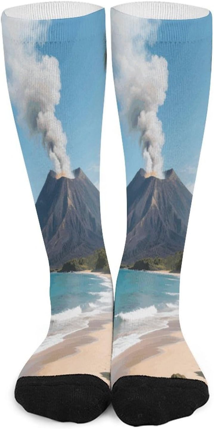 Volcanic Island Compression Sock Breathable Support Socks Lightweight Knee High Tube Socks for Women Men
