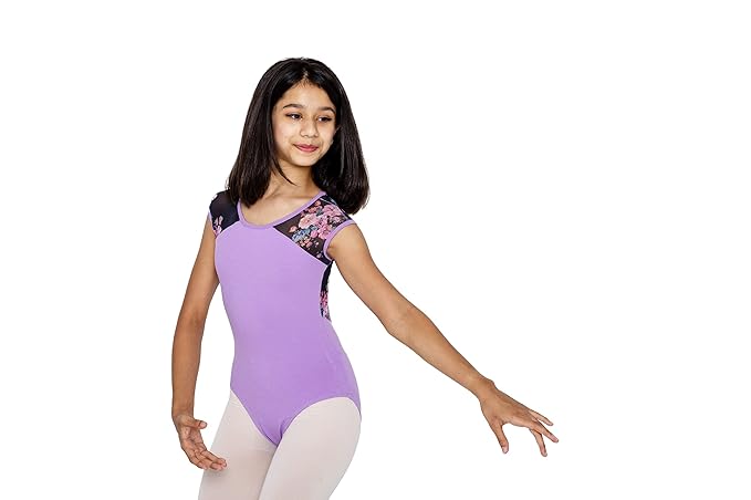 IKAANYA Women Printed Mesh and Cotton Spandex Leotard for Ballet, Contemporary, Dance - Adults