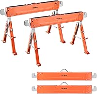 VEVOR 2-Pack Folding Sawhorses 1800 lbs Capacity, Adjustable Height Heavy Duty Workhorses with Non-Slip Pads for Woodworking Contractors