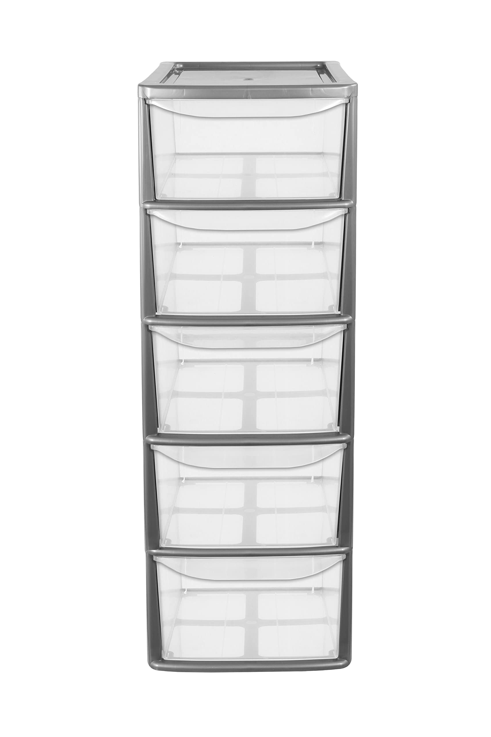 Muddy Hands Silver 5 Drawer Plastic Storage Tower Unit Chest Office Home School (Silver)