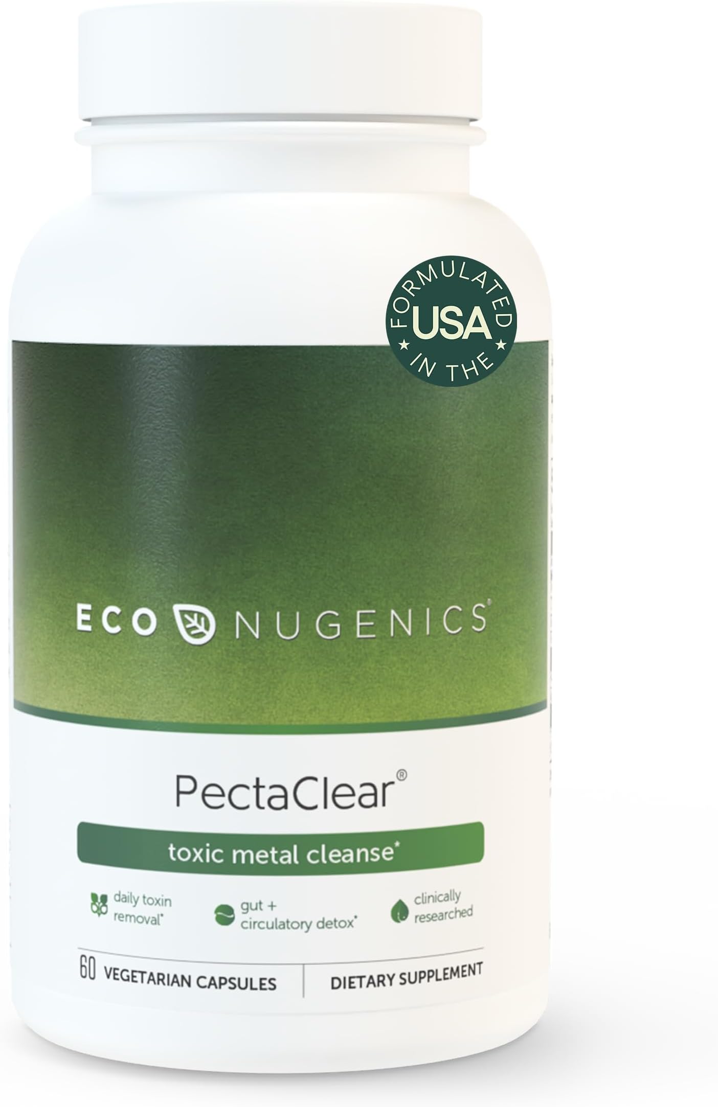 PectaClear Detox Supplement for Toxic Metal Cleanse – Naturally & Safely Eliminates Toxins for Gut, Liver & Kidney Detox & Repair – Helps with Energy, Weight, Hormone Balance – 60 Capsules