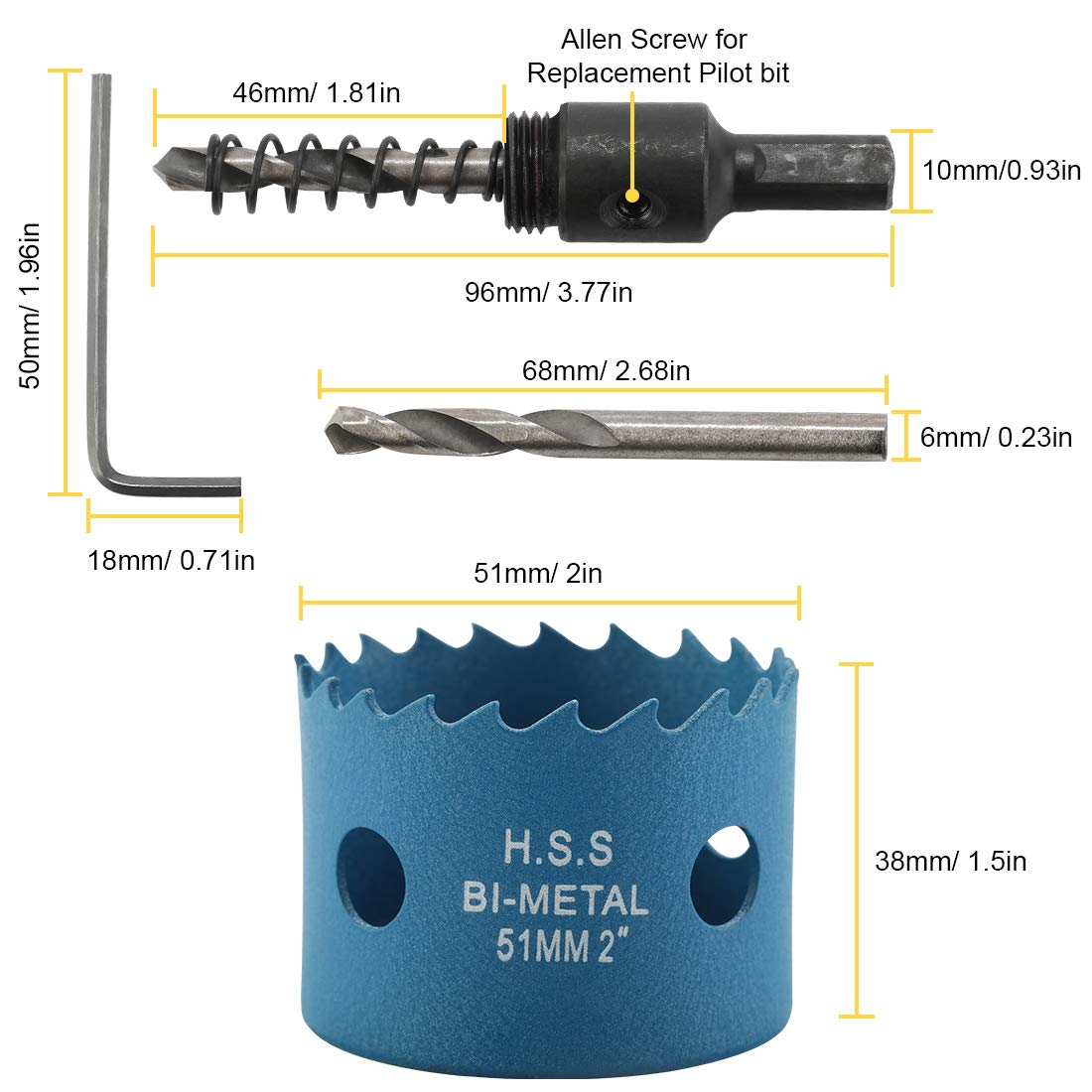 Livtor 51mm/2 Inch Hole Saw with Arbor for Cornhole Game, M42 Heavy Duty Bi-Metal Hole Cutter for Cornhole Board Wood Metal Plastic Fiberboard (Blue) (2 inch)