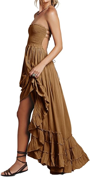 Boho Ruffle Strapless Maxi