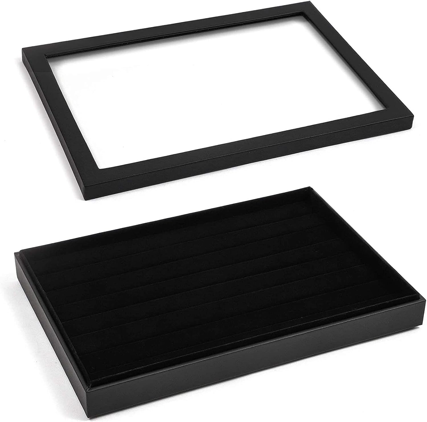 Black Jewelry Storage Trays Organizer Set with Clear Lid (13.5 x 9.5 Inches) : Clothing, Shoes & Jewelry