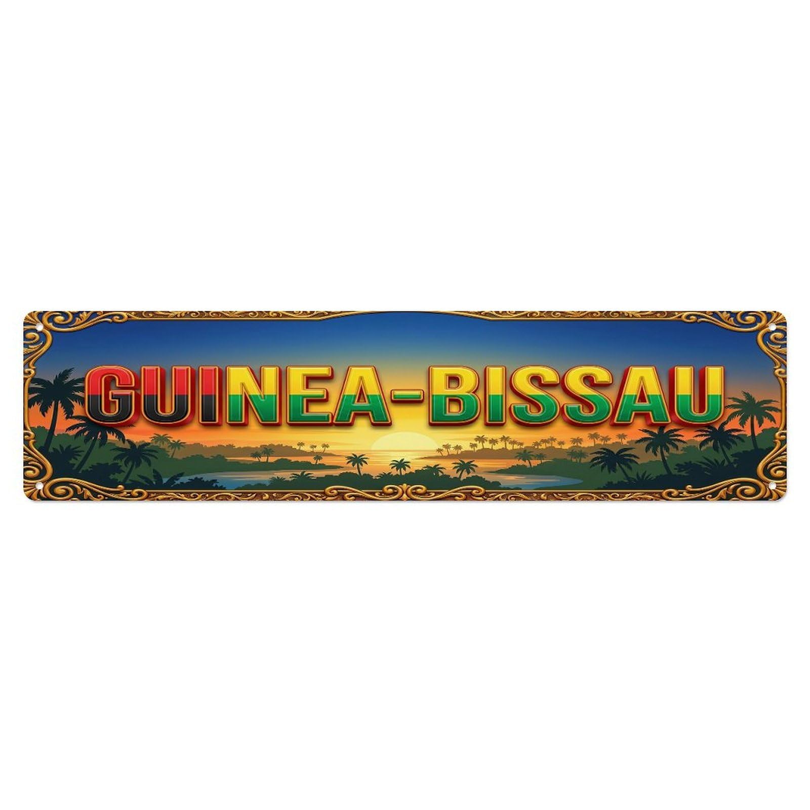 Cmhok Vintage Style Vintage Guinea-Bissau Flag Travel Pattern Metal Tin Sign Wall Decor For Cafe, Club, Garden Metal Poster 4X16inch