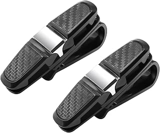 Sun Visor Clip, 2PCS Glasses Holders for Car Sun Visor, Sunglasses Holder Clip, 180 Degree Double-Ends Clip Eyeglasses Mount, Car Accessories Hanger with Ticket Card Clip (Clip Silver)