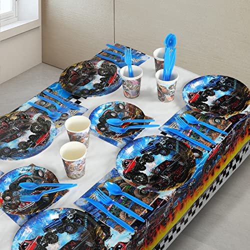 Monster Truck Birthday Party Supplies Decorations, Monster Truck Theme Backdrop,Monster Truck Tablecloth Balloons Kit Cups Plates Napkins Tableware Set For Kids Birthday Party Supplies Party Favor #TOP3