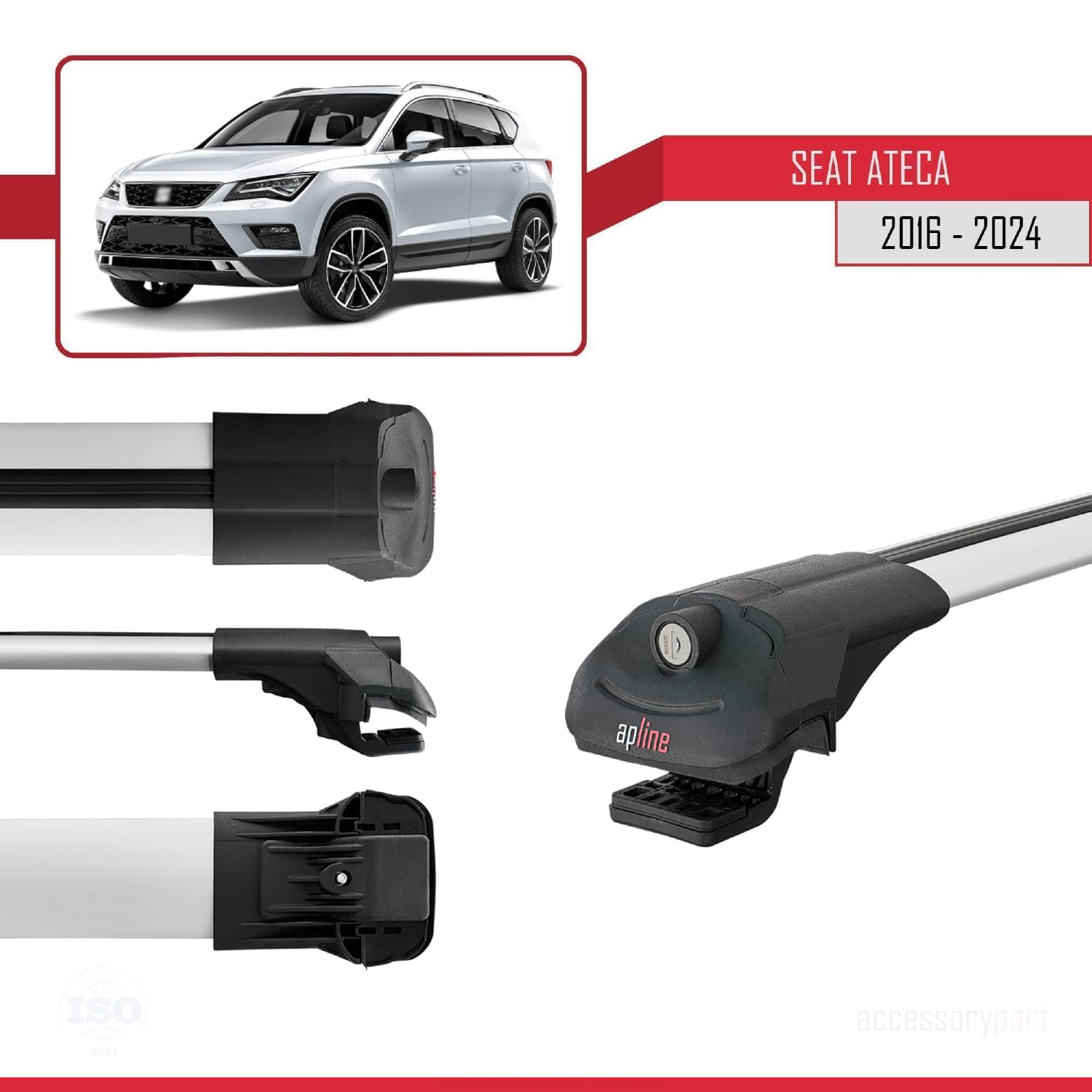 Compatible con Seat Ateca (KH7) 2016-2026 Ace-1 Barras de Techo Auto Portaequipajes Barras Transversales Gris Aluminio 2 Barras