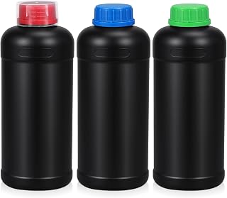 ASEVAT 1000ml HDPE Darkroom Chemical Storage Bottles - Lightproof Leakproof Plastic Containers for Film Developing, Labs, 3 Pack