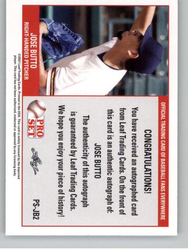 2021 Pro Set Retail Autographs Green #PS-JB2 Jose Butto RC Rookie Card Auto Autograph XRC Pre-Rookie/Prospect Baseball Card in Raw (NM or Better) Condition